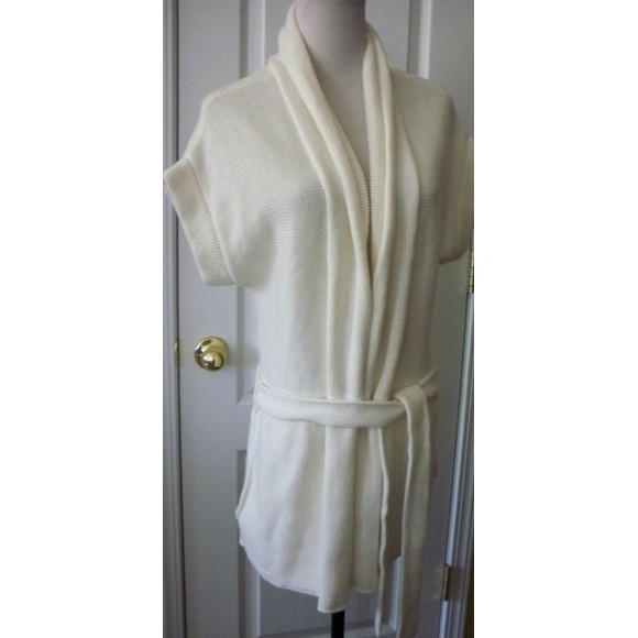 NWT SWEATER DUSTER COAT BELTED OFF WHITE BELTED POCKETS DOLMAN SLEEVE WOMEN M/L - Picture 4 of 5